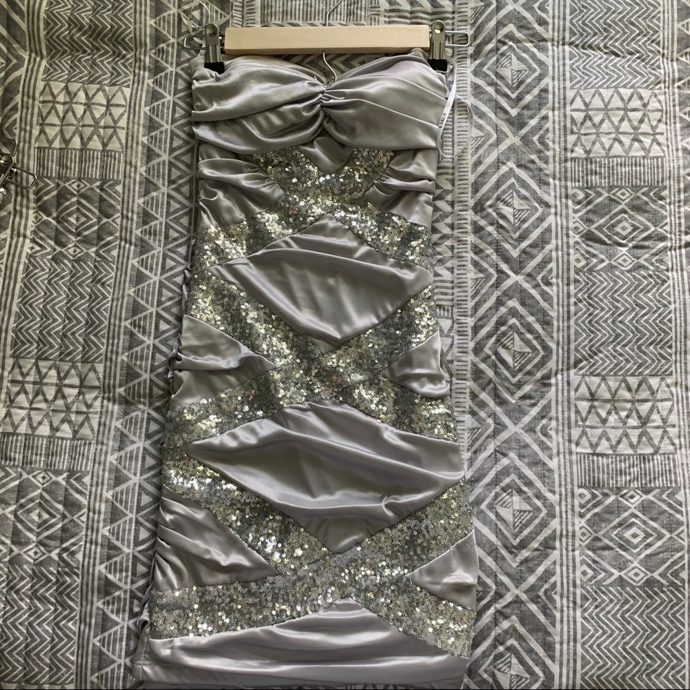 Silver strapless bodycon dress